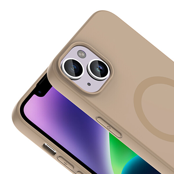 Başkenttekno iPhone 13 Kılıf M-Safe Şarj Özellikli Kamera Korumali Premium Soft Aris Silikon Kapak Krem