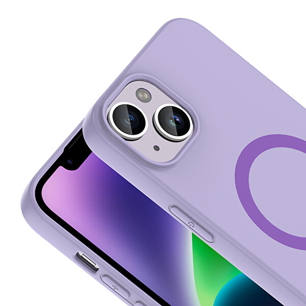 Başkenttekno iPhone 13 Kılıf M-Safe Şarj Özellikli Kamera Korumali Premium Soft Aris Silikon Kapak Lila