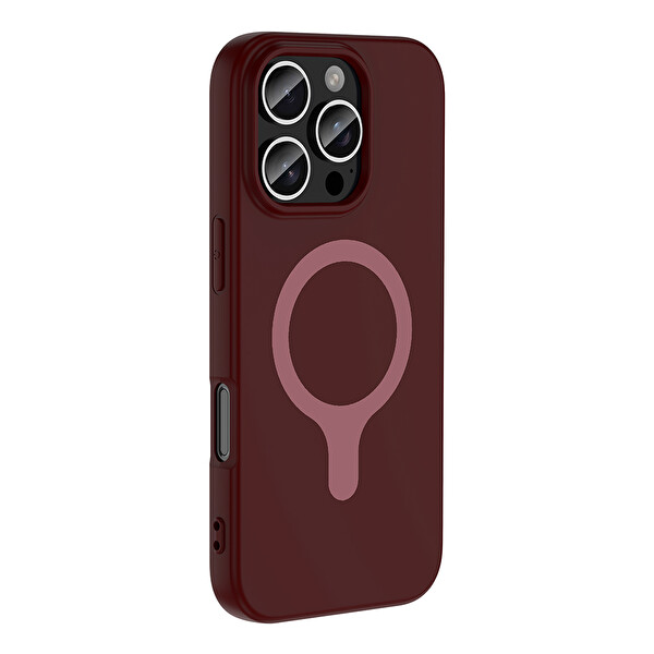 Başkenttekno iPhone 16 Pro Kılıf M-Safe Şarj Özellikli Kamera Korumali Premium Soft Aris Silikon Kapak Mürdüm
