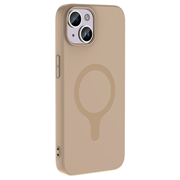 Başkenttekno iPhone 14 Kılıf M-Safe Şarj Özellikli Kamera Korumali Premium Soft Aris Silikon Kapak Krem