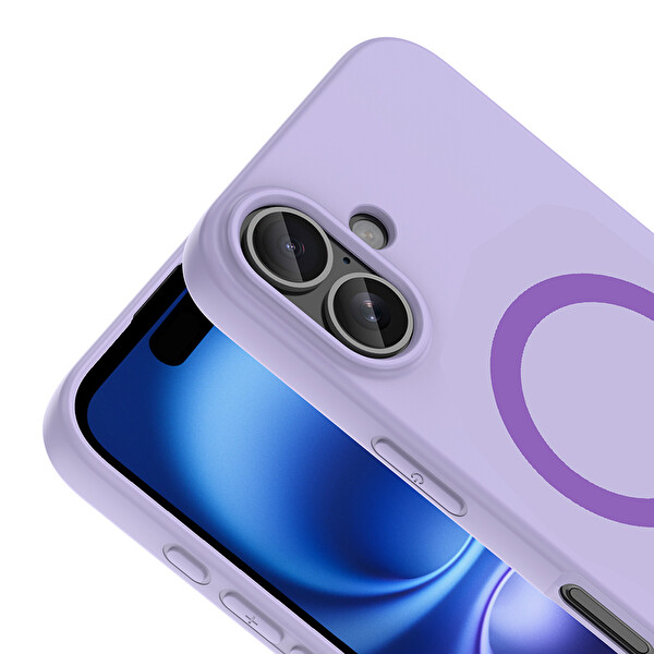 Başkenttekno iPhone 16 Kılıf M-Safe Şarj Özellikli Kamera Korumali Premium Soft Aris Silikon Kapak Lila