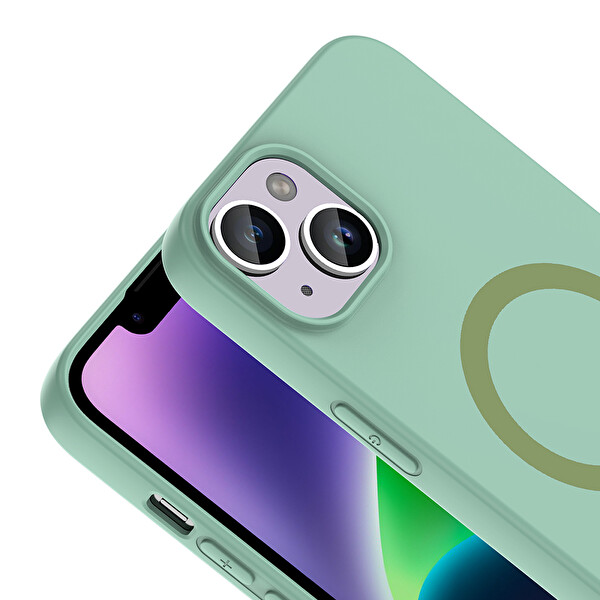 Başkenttekno iPhone 14 Kılıf M-Safe Şarj Özellikli Kamera Korumali Premium Soft Aris Silikon Kapak Turkuaz