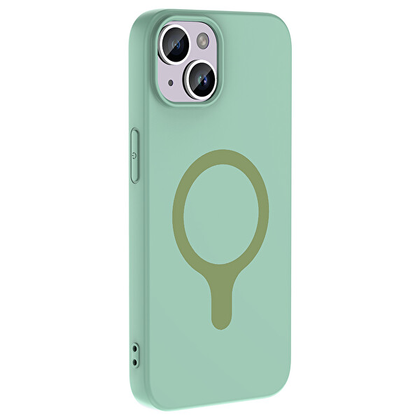 Başkenttekno iPhone 14 Kılıf M-Safe Şarj Özellikli Kamera Korumali Premium Soft Aris Silikon Kapak Turkuaz