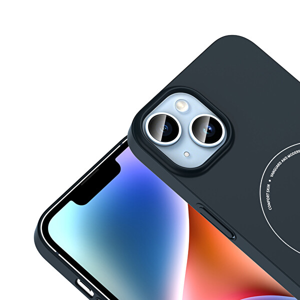 Başkenttekno iPhone 14 Kılıf M-Safe Şarj Özellikli Kamera Korumalı Premium Elio Sert PC Kapak Lacivert