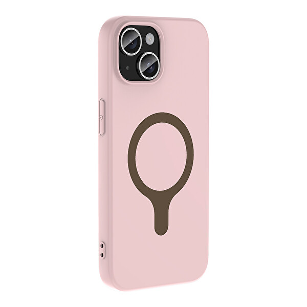 Başkenttekno iPhone 15 Kılıf M-Safe Şarj Özellikli Kamera Korumali Premium Soft Aris Silikon Kapak Açık Pembe