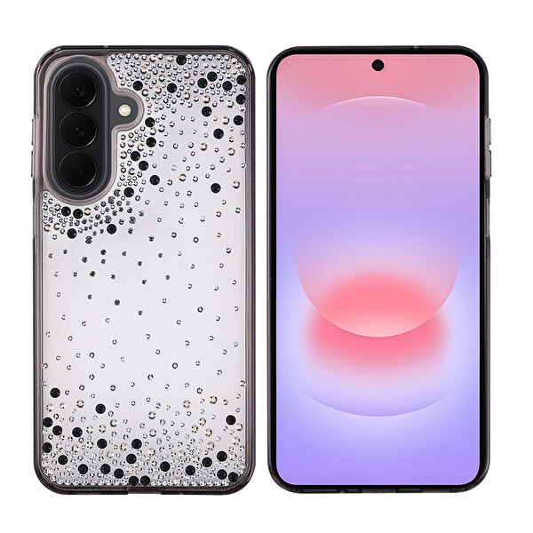 Başkenttekno Samsung Galaxy A57 Kılıf Airbag Tasarımlı Damla Taşlı Şeffaf Pera Silikon Kapak Siyah