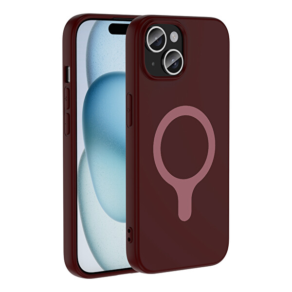 Başkenttekno iPhone 15 Kılıf M-Safe Şarj Özellikli Kamera Korumali Premium Soft Aris Silikon Kapak Mürdüm