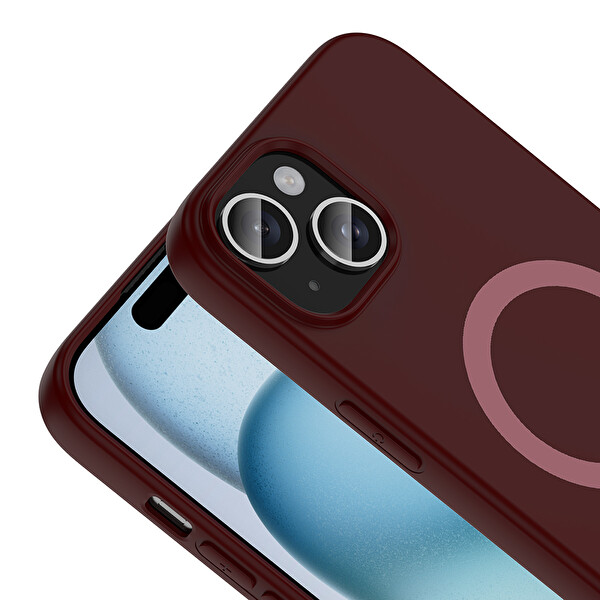 Başkenttekno iPhone 15 Kılıf M-Safe Şarj Özellikli Kamera Korumali Premium Soft Aris Silikon Kapak Mürdüm