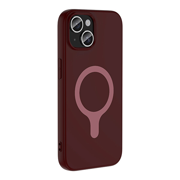 Başkenttekno iPhone 15 Kılıf M-Safe Şarj Özellikli Kamera Korumali Premium Soft Aris Silikon Kapak Mürdüm