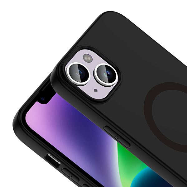 Başkenttekno iPhone 14 Kılıf M-Safe Şarj Özellikli Kamera Korumali Premium Soft Aris Silikon Kapak Siyah