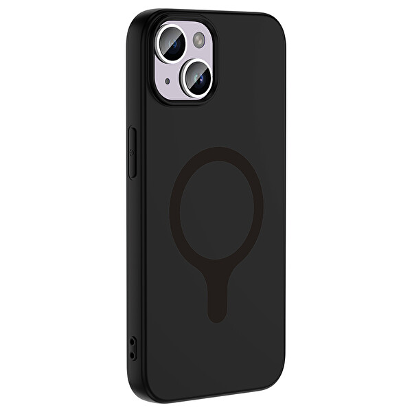 Başkenttekno iPhone 14 Kılıf M-Safe Şarj Özellikli Kamera Korumali Premium Soft Aris Silikon Kapak Siyah