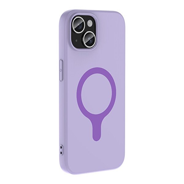 Başkenttekno iPhone 15 Kılıf M-Safe Şarj Özellikli Kamera Korumali Premium Soft Aris Silikon Kapak Lila