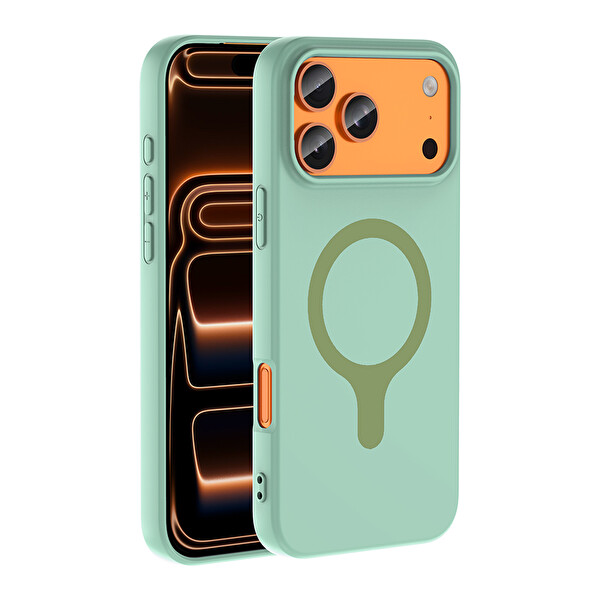 Başkenttekno iPhone 17 Pro Max Kılıf M-Ssafe Şarj Özellikli Kamera Korumali Premium Soft Aris Silikon Kapak Turkuaz