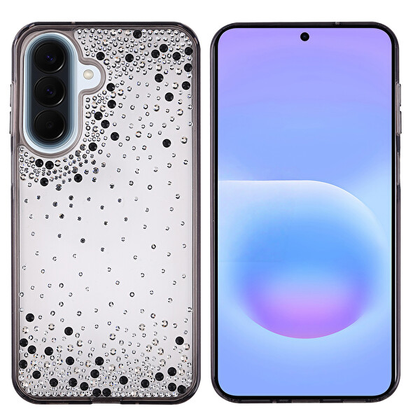 Başkenttekno Samsung Galaxy A36 Kılıf Airbag Tasarımlı Damla Taşlı Şeffaf Pera Silikon Kapak Siyah