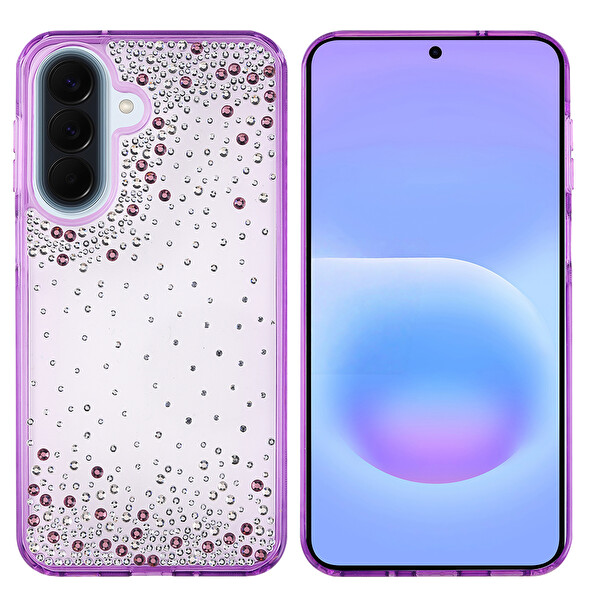 Başkenttekno Samsung Galaxy A36 Kılıf Airbag Tasarımlı Damla Taşlı Şeffaf Pera Silikon Kapak Mor