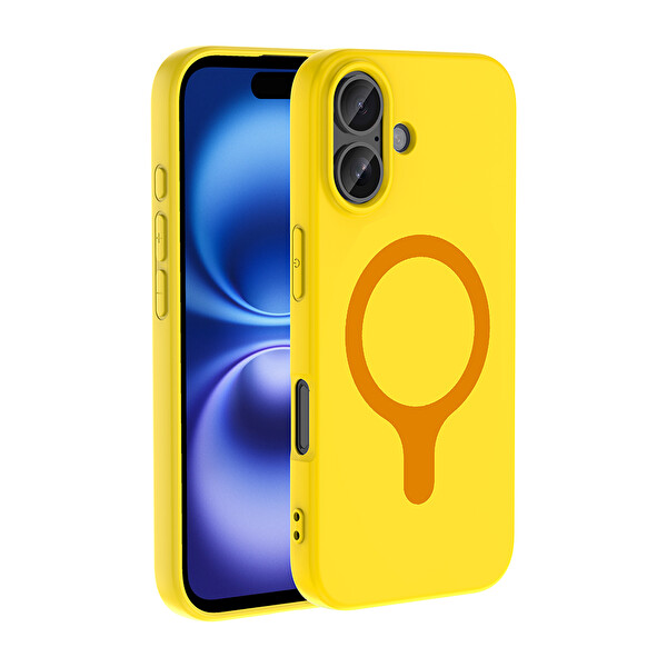 Başkenttekno iPhone 16 Kılıf M-Safe Şarj Özellikli Kamera Korumali Premium Soft Aris Silikon Kapak Sarı