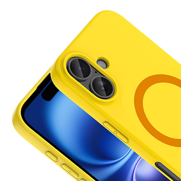 Başkenttekno iPhone 16 Kılıf M-Safe Şarj Özellikli Kamera Korumali Premium Soft Aris Silikon Kapak Sarı