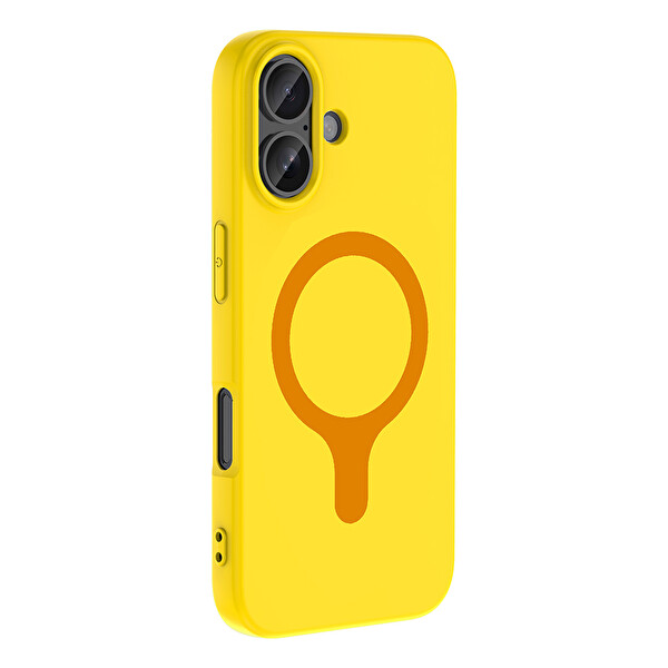 Başkenttekno iPhone 16 Kılıf M-Safe Şarj Özellikli Kamera Korumali Premium Soft Aris Silikon Kapak Sarı
