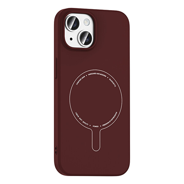 Başkenttekno iPhone 15 Kılıf M-Safe Şarj Özellikli Kamera Korumalı Premium Elio Sert PC Kapak Bordo