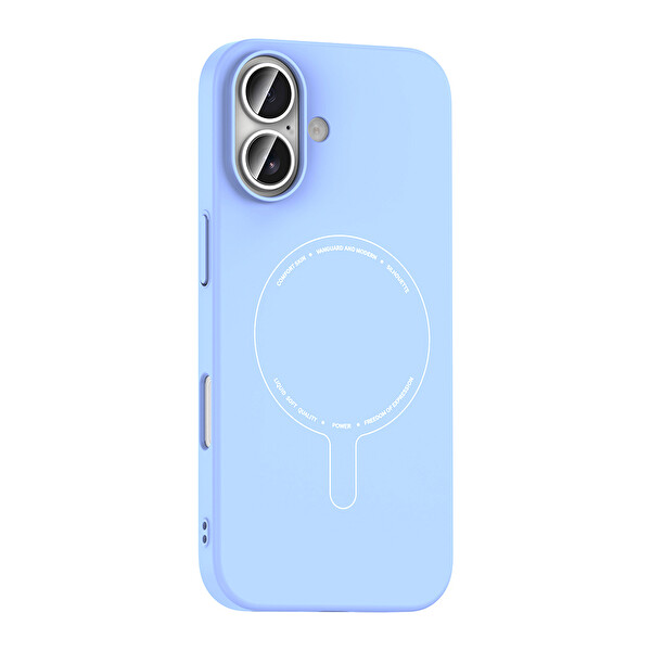 Başkenttekno iPhone 16 Kılıf M-Safe Şarj Özellikli Kamera Korumalı Premium Elio Sert PC Kapak Açık Mavi