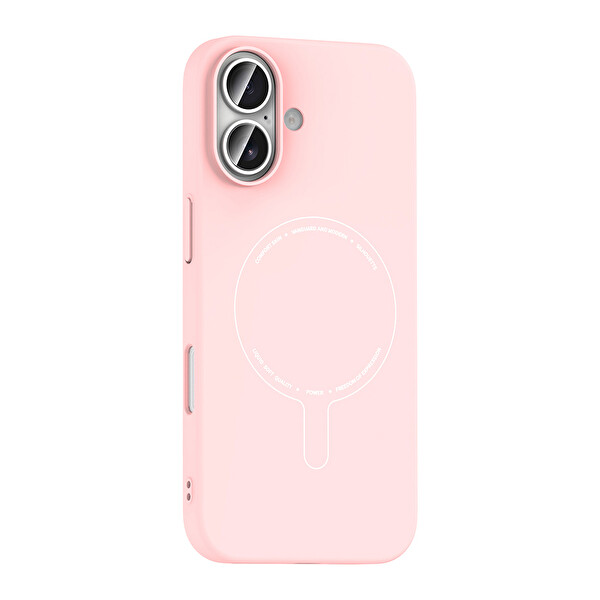 Başkenttekno iPhone 16 Kılıf M-Safe Şarj Özellikli Kamera Korumalı Premium Elio Sert PC Kapak Açık Pembe