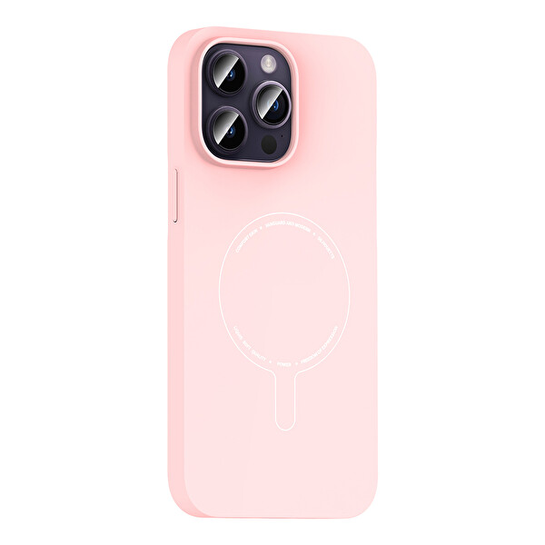 Başkenttekno iPhone 14 Pro Max Kılıf M-Safe Şarj Özellikli Kamera Korumalı Premium Elio Sert PC Kapak Açık Pembe