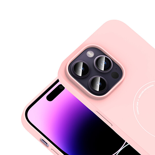 Başkenttekno iPhone 14 Pro Max Kılıf M-Safe Şarj Özellikli Kamera Korumalı Premium Elio Sert PC Kapak Açık Pembe