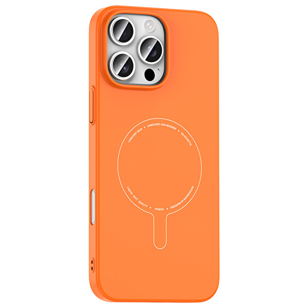 Başkenttekno iPhone 16 Pro Max Kılıf Magsafe Şarj Özellikli Kamera Korumalı Premium Elio Sert PC Kapak Turuncu