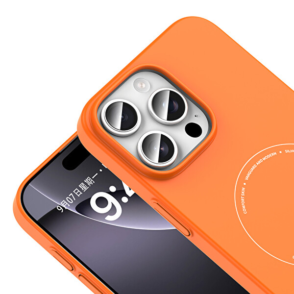 Başkenttekno iPhone 16 Pro Max Kılıf Magsafe Şarj Özellikli Kamera Korumalı Premium Elio Sert PC Kapak Turuncu