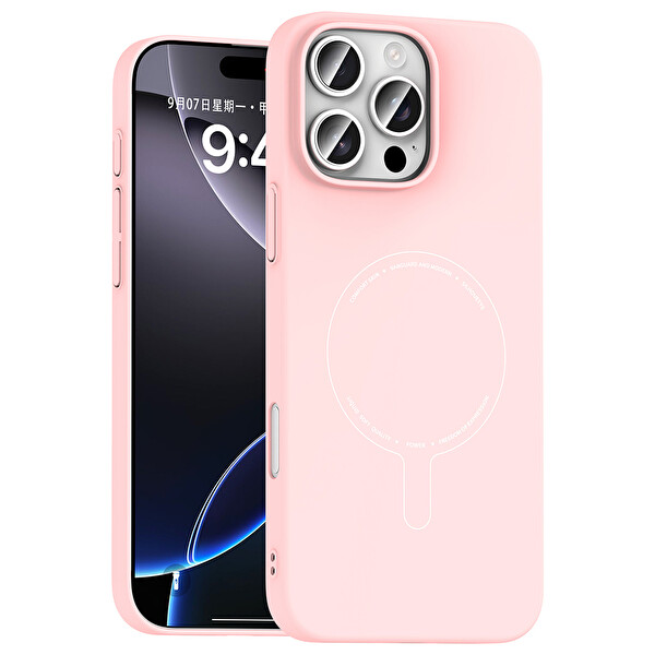 Başkenttekno iPhone 16 Pro Max Kılıf Magsafe Şarj Özellikli Kamera Korumalı Premium Elio Sert PC Kapak Açık Pembe