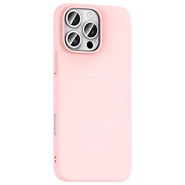 Başkenttekno iPhone 16 Pro Max Kılıf Magsafe Şarj Özellikli Kamera Korumalı Premium Elio Sert PC Kapak Açık Pembe