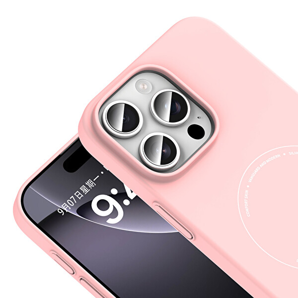 Başkenttekno iPhone 16 Pro Max Kılıf Magsafe Şarj Özellikli Kamera Korumalı Premium Elio Sert PC Kapak Açık Pembe
