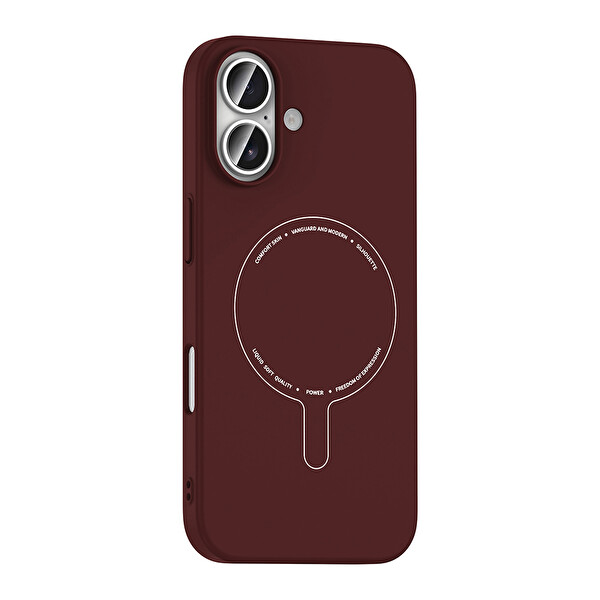 Başkenttekno iPhone 16 Kılıf M-Safe Şarj Özellikli Kamera Korumalı Premium Elio Sert PC Kapak Bordo
