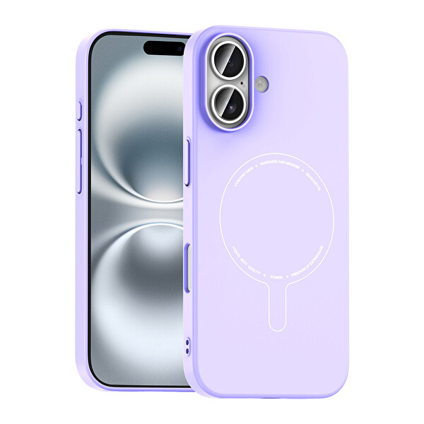 Başkenttekno iPhone 16 Kılıf M-Safe Şarj Özellikli Kamera Korumalı Premium Elio Sert PC Kapak Lila