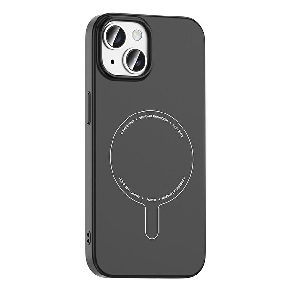 Başkenttekno iPhone 15 Kılıf M-Safe Şarj Özellikli Kamera Korumalı Premium Elio Sert PC Kapak Siyah