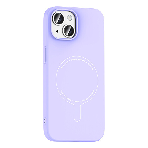 Başkenttekno iPhone 15 Kılıf M-Safe Şarj Özellikli Kamera Korumalı Premium Elio Sert PC Kapak Lila