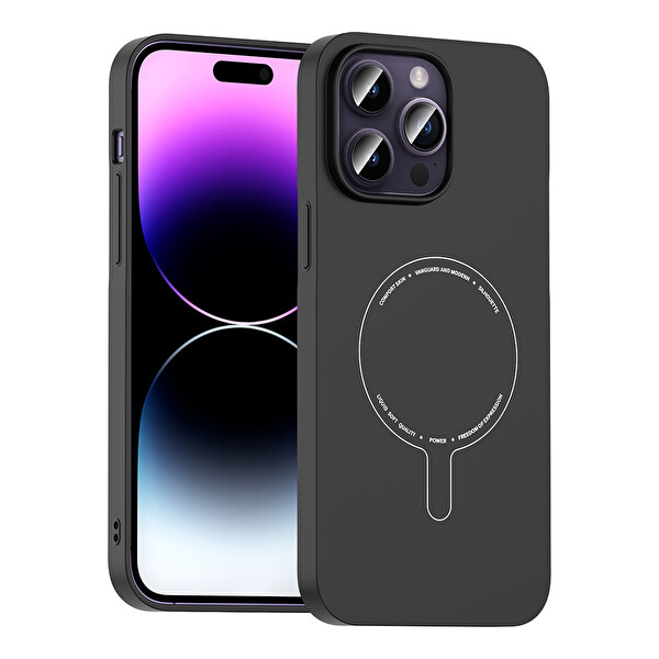 Başkenttekno iPhone 14 Pro Max Kılıf M-Safe Şarj Özellikli Kamera Korumalı Premium Elio Sert PC Kapak Siyah