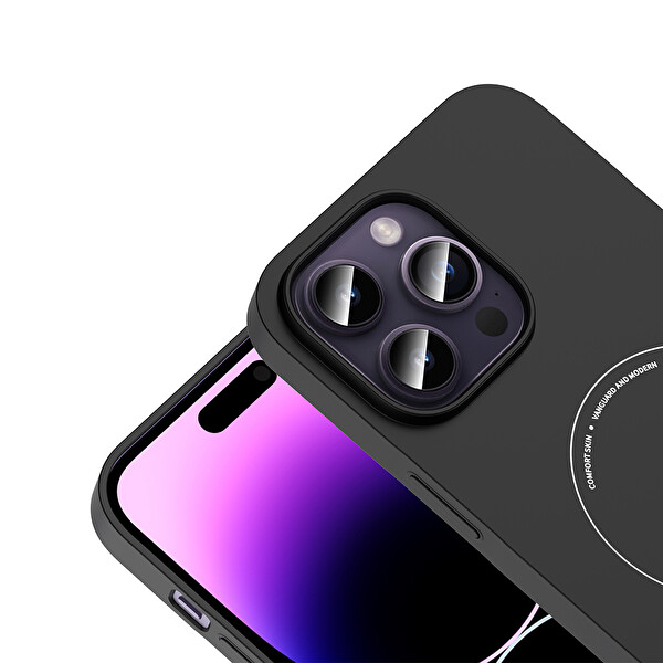 Başkenttekno iPhone 14 Pro Max Kılıf M-Safe Şarj Özellikli Kamera Korumalı Premium Elio Sert PC Kapak Siyah