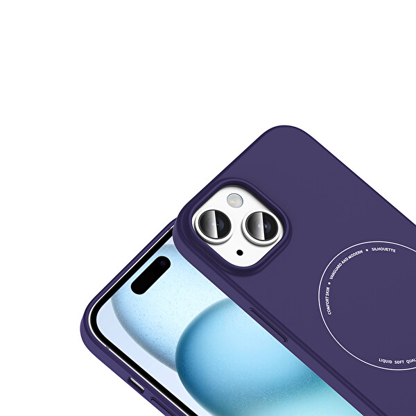 Başkenttekno iPhone 15 Kılıf M-Safe Şarj Özellikli Kamera Korumalı Premium Elio Sert PC Kapak