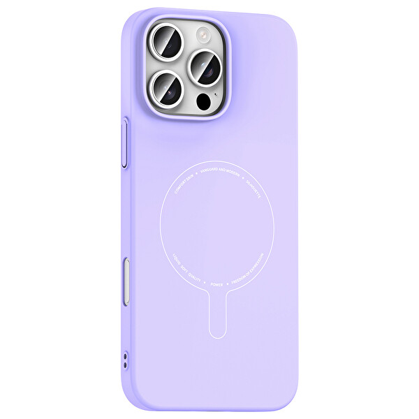 Başkenttekno iPhone 16 Pro Kılıf M-Safe Şarj Özellikli Kamera Korumalı Premium Elio Sert PC Kapak Lila