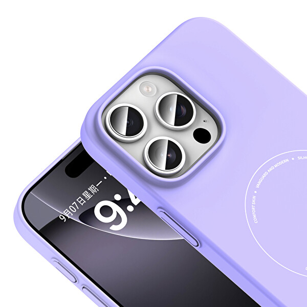 Başkenttekno iPhone 16 Pro Kılıf M-Safe Şarj Özellikli Kamera Korumalı Premium Elio Sert PC Kapak Lila