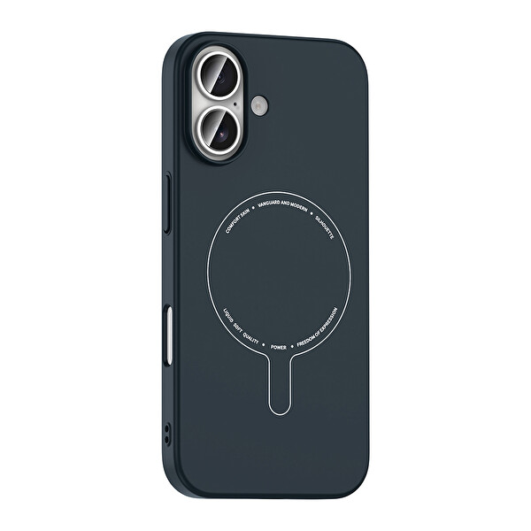 Başkenttekno iPhone 16 Kılıf M-Safe Şarj Özellikli Kamera Korumalı Premium Elio Sert PC Kapak Lacivert