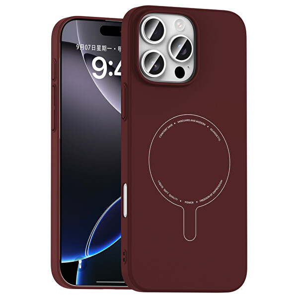 Başkenttekno iPhone 16 Pro Max Kılıf Magsafe Şarj Özellikli Kamera Korumalı Premium Elio Sert PC Kapak Bordo