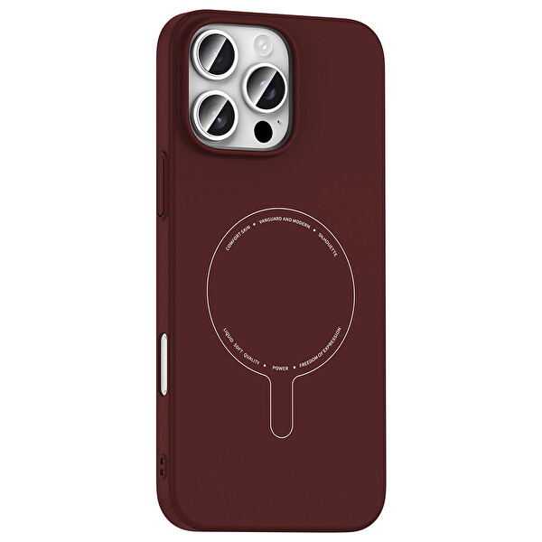 Başkenttekno iPhone 16 Pro Max Kılıf Magsafe Şarj Özellikli Kamera Korumalı Premium Elio Sert PC Kapak Bordo