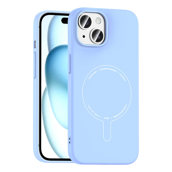 Başkenttekno iPhone 15 Kılıf M-Safe Şarj Özellikli Kamera Korumalı Premium Elio Sert PC Kapak Açık Mavi