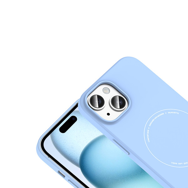 Başkenttekno iPhone 15 Kılıf M-Safe Şarj Özellikli Kamera Korumalı Premium Elio Sert PC Kapak Açık Mavi