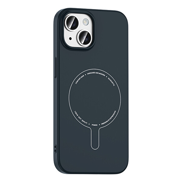 Başkenttekno iPhone 15 Kılıf M-Safe Şarj Özellikli Kamera Korumalı Premium Elio Sert PC Kapak Lacivert