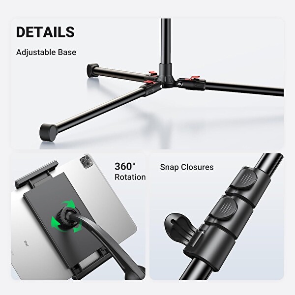 Ugreen 15645 LP585 Profesyonel Yer Tipi Mikrofon ve Telefon Tablet Ayarlanabilir Tripod Stant
