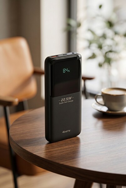 4Berry YM832 20000mAh 22.5W Süper Hızlı Şarj Type-C ve Lightning Kablolu Powerbank