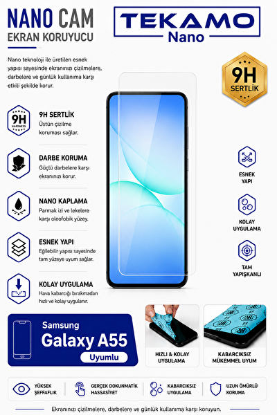 Tekamo Samsung Galaxy A55 Uyumlu Nano Cam Ekran Koruyucu